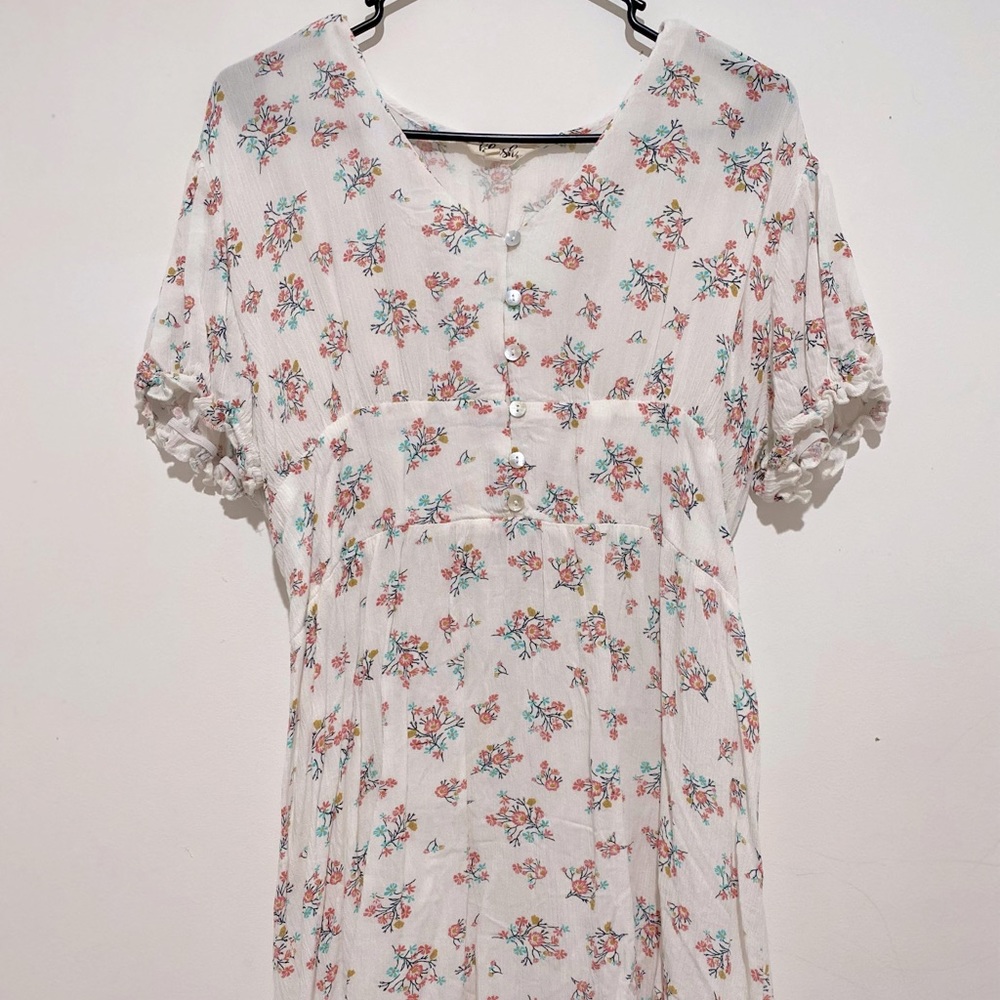 Floral Printed Short Sleeve Button Up Dress